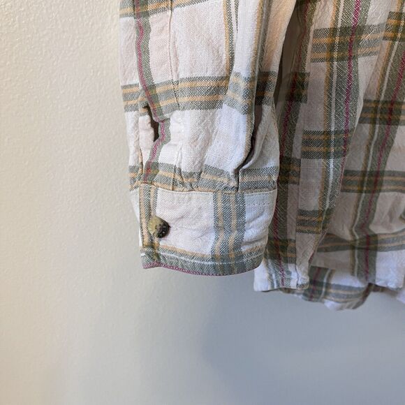 Erika & Co Plaid Button Down Women's Long Sleeve Cream Green Red- Medium - Picture 4 of 6